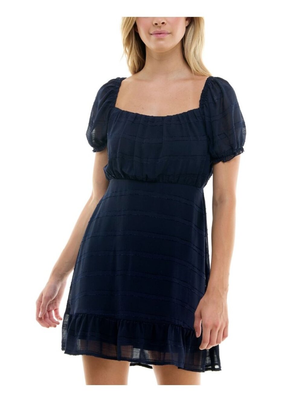 Speechless Womens Junior Square Neck Mini Fit & Flare Dress Navy Blue Size 8 NWT